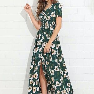 SHEIN - green floral print button up maxi dress - never worn